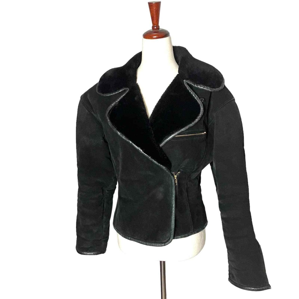 Vintage 80s Suede Faux Shearling Bomber Jacket XS/S
